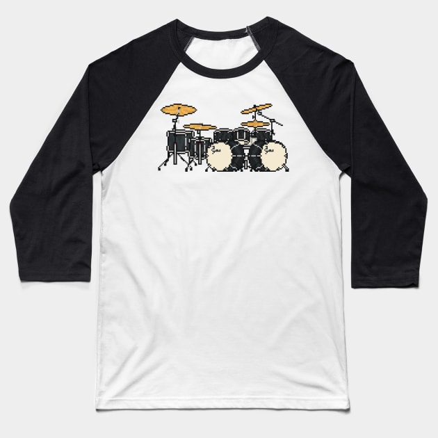 Pixel Black Double Bass Drums Baseball T-Shirt by gkillerb